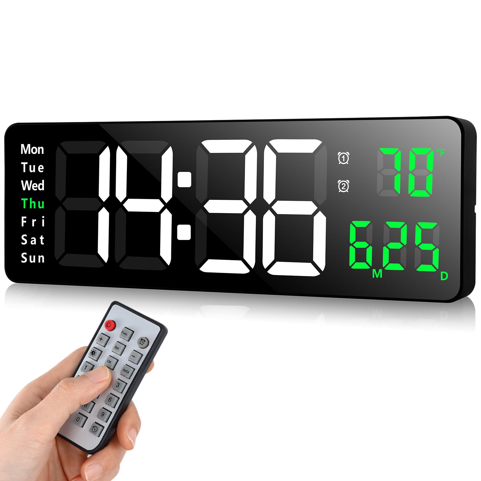 Fuloon Digital Wall Clock, USB Wall Clocks with 16.2 Inch Large Display, LED Digital Clock with Remote Control, Timing and Countdown, Large Clock with Date, Week, Temperature (Green, 16.2 Inches) — image 1