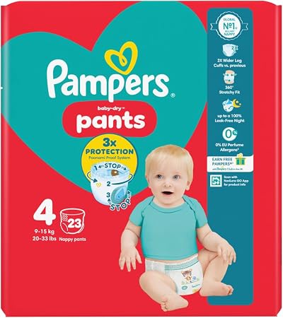Pampers Baby-Dry Nappy Pants Size 4 9-15kg 23 Count White
