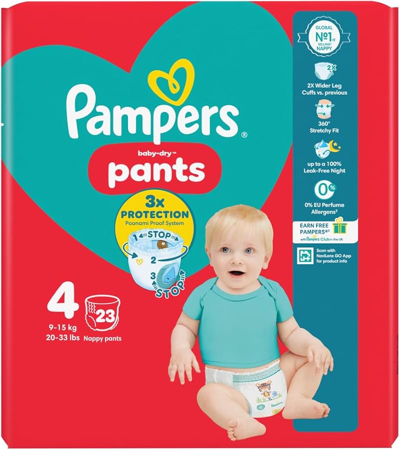 Pampers Baby-Dry Nappy Pants Size 4 9-15kg 23 Count White