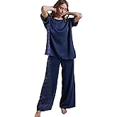 Lunya Washable Silk Tee Pant Set for Women - Oversized Top with Pocket and Pull On Pants