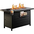 Ciays 43″ Propane Fire Pit Table with Glass Beads & Lid, CSA-Certified Gas Fire Pit with Cup Holders, Hanging Shelf & Nylon Cover, Outdoor Fire Pit for Patio/Deck, 60,000 BTU Heat Output, CIFPT9B