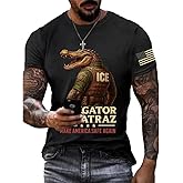 Men's Retro Patriotic Alligator Alcatraz Dark Humor Flag Print T-Shirt