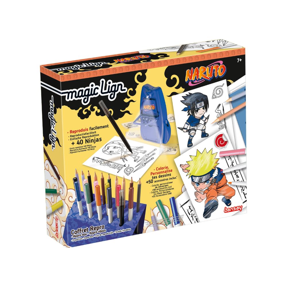 Lansay Naruto Magic Line Reproduction Box with Over 100 Illustrations to Project and Draw - Adorable Manga Characters - Learning to Draw - Creative Activity - Ages 7 and Above