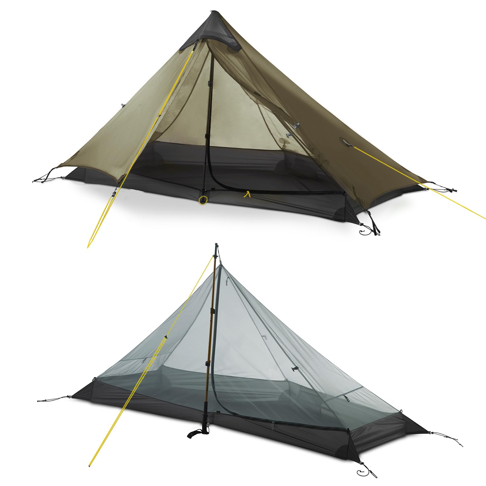 Photo 1 of LANSHAN Ultralight Tent 3-Season Waterproof Backpacking Tent for 1-Person Camping, Trekking, Climbing, Hiking, 1 Person, Khaki