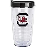 Logo Brands NCAA South Carolina Gamecocks 16 oz Double Wall Clear Tumbler – Team Color Slider Lid | Fits Most Cup Holders |Made In The USA | Spill-Resistant Lid | BPA Free