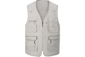 Hbufnha Men's Casual Safari Travel Vest 16 Pockets Outdoor Work Vest Sleeveless Jacket Fishing Hiking Photograph