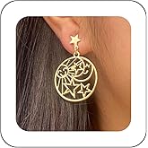 Erimberate Vintage Hollow Circle Star Earrings Crescent Moon Dangle Earrings Gold Star Stud Earrings Minimal Sun Drop Earrings Jewelry for Women