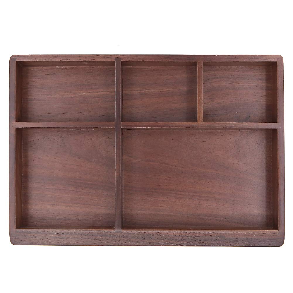 Gino Simple Black Walnut Wooden Tray Organizer 5 Compartment Divided Box for Jewelry Storage Key Holder Desk Organizer