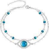 Fenthring Evil Eye Anklet Greek Blue Evil Eye Ankle Bracelets for Women Sterling Silver Turquoise Anklet Jewelry