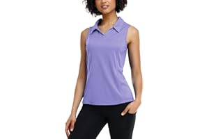 COOrun Women's Golf Polo Shirts Sleeveless Quick Dry Tennis T-Shirts Lightweight V-Neck with Collar Tank Top