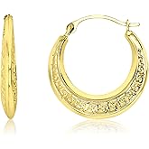 14K Yellow Gold 2x14mm-23mm Polished Textured Greek Key Design Lightweight Hoop Earrings