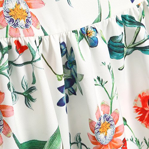 PopReal Mommy and Me Floral Printed Sleeveless Bowknot Chiffon Beach Romper Family Match Dress,White,baby-3-6months