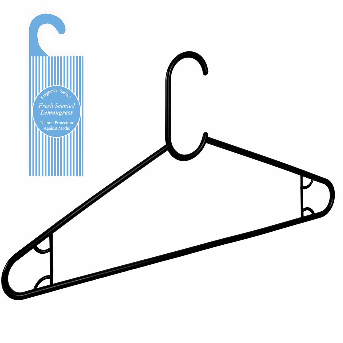 32 x BLACK PLASTIC CLOTHES HANGERS WITH FRAGRANCE BAG COAT Hanger