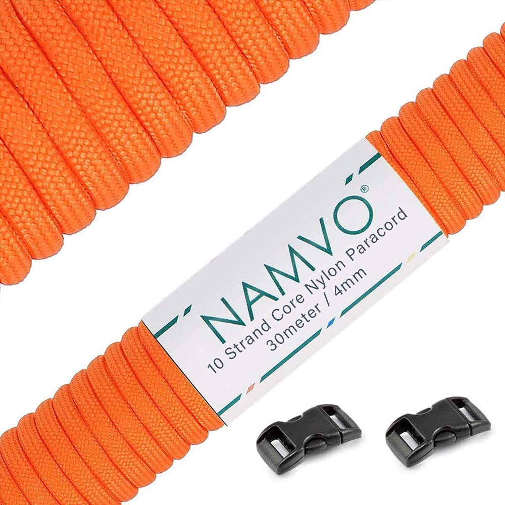 Namvo Paracord 10 Strand Outdoor Nylon Parachute Cord Rope 100 Feet (Orange)