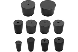 Kyuionty 22 Pack Solid Rubber Stoppers 000# -7# - Tapered Laboratory Test Tube Stopper Plug - 10 Assorted Sizes - Black