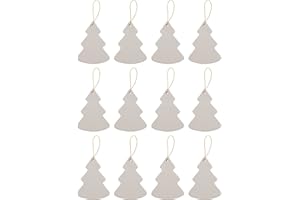 Creative Hobbies Ready to Paint DIY Ceramic Bisque Tree Shape Ornaments with Hanger for Christmas Tree and Holiday Decoration | Pack of 12