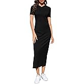 BeautyNee Women's Casual Short Sleeve Slim Pullover Maxi Hoodie Dress Sweatshirt Long Dresses with Pockets
