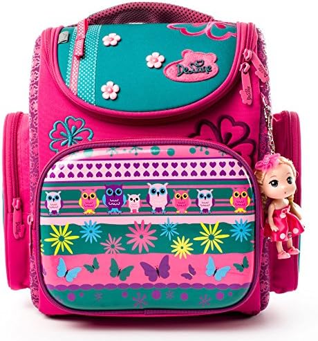 Delune Cute flowers Lightweight Backpack with Doll Key Ring | Water Resistant School Bag for Girls (Pink)