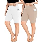 FULLSOFT Plus Size Biker Shorts for Women-High Waist X-Large-4X Tummy Control with Pockets Workout Shorts for Yoga