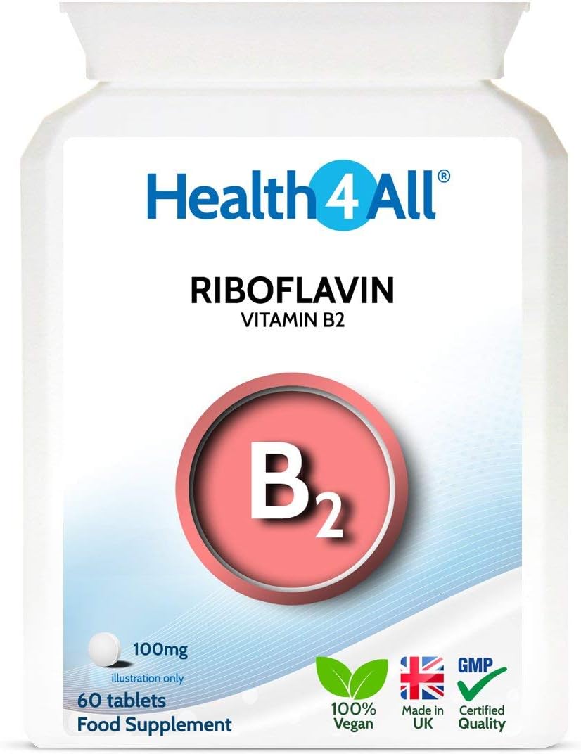 Vitamin B2 Riboflavin 100mg 60 Tablets, Energy, Stress and Migraine Support, Contributes to Reduction of Tiredness & Fatigue