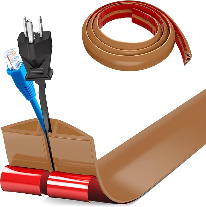 MeYuxg Floor Cord Cover 3cm x 1m Heavy Duty Cable Protector Light Brown