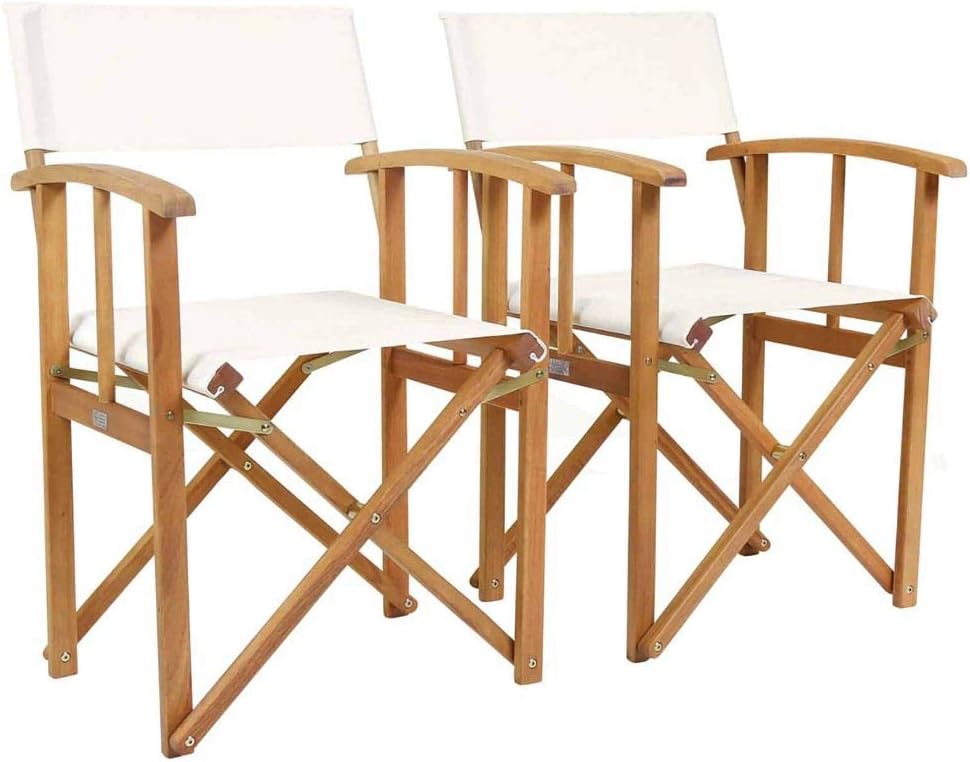 Charles Bentley FSC 100% Wood Pair Folding Directors Chairs Cream Pop-Up