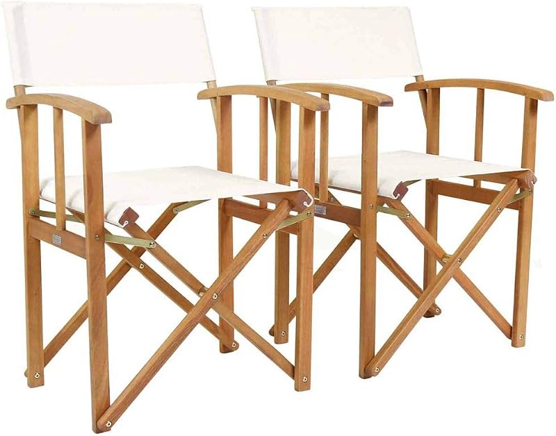Charles Bentley FSC 100% Wood Pair Folding Directors Chairs Cream Pop-Up