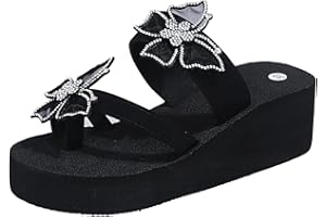 ctdiral Women's Chunky Platform Sandals Rhinestones Butterfly Comfortable Strappy Sandal Wedge Shoes Slipper for Summer