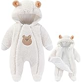 Fairy Baby Newborn Baby Winter Snowsuit Bear Thick Romper Footie Double Zip Hooded Jumpsuit Fleece Coat Infant Boy Girl 0-12M