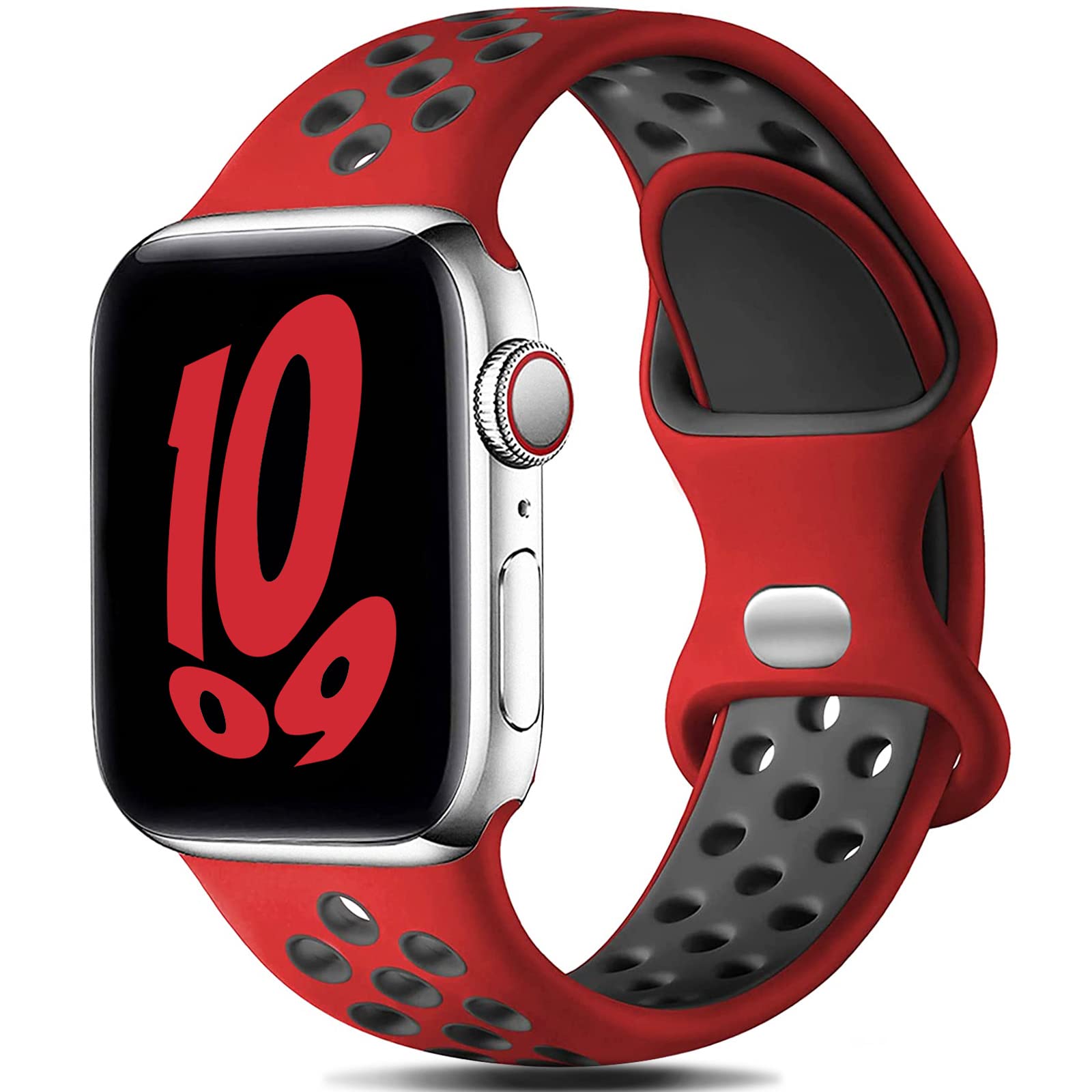 Sport Strap Compatible with Apple Watch Straps 44mm 42mm 45mm 46mm 49mm 41mm 40mm 38mm,Breathable Silicone Sport Band Replacement for iWatch Series Ultra 10/9/8/7/6/5/4/3/2/1/SE Men Women