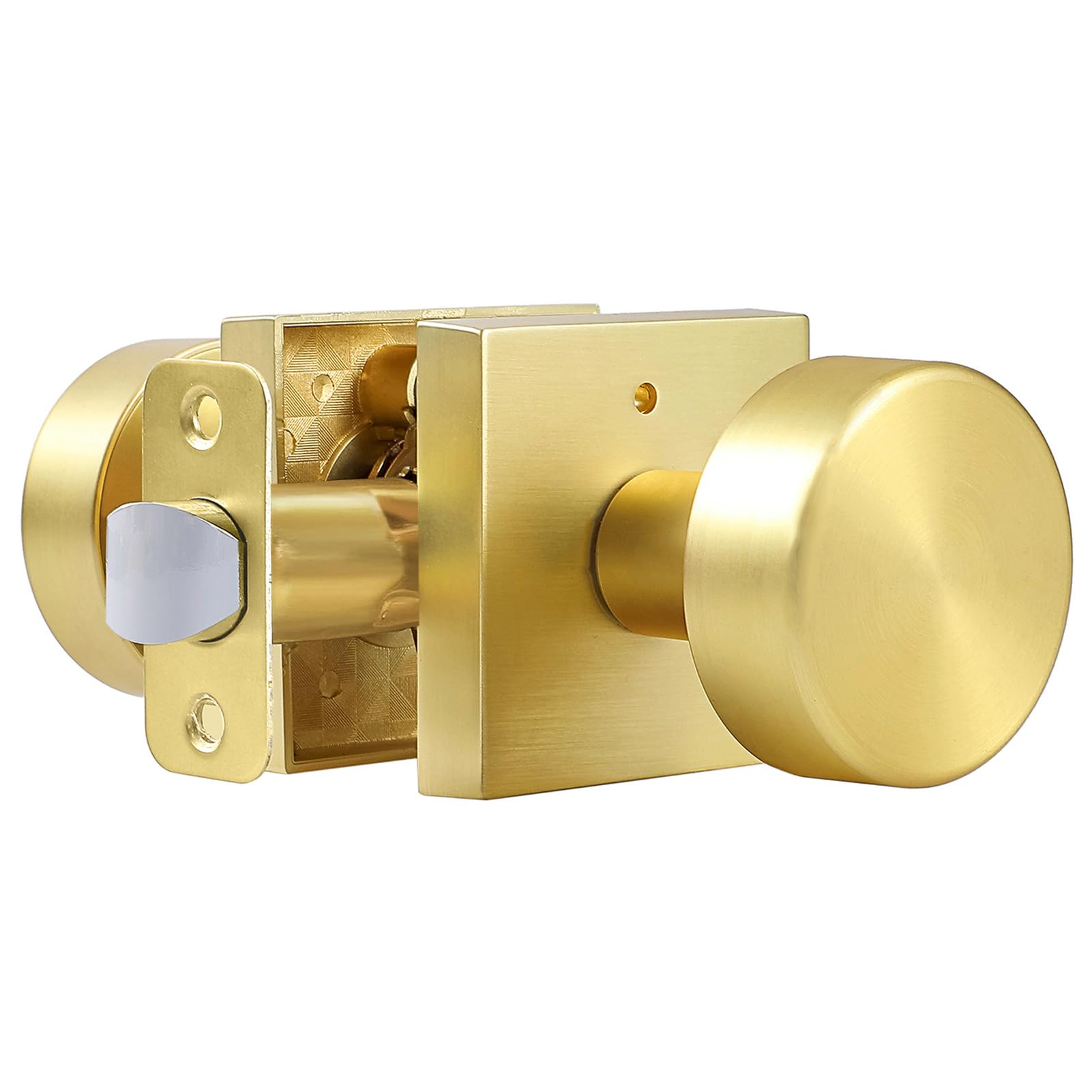 Photo 1 of coolnews Gold Door Knobs Interior, Privacy Door Knob with Lock, Heavy Duty Square Modern Door Handle for Bedroom Bathroom, Satin Brass