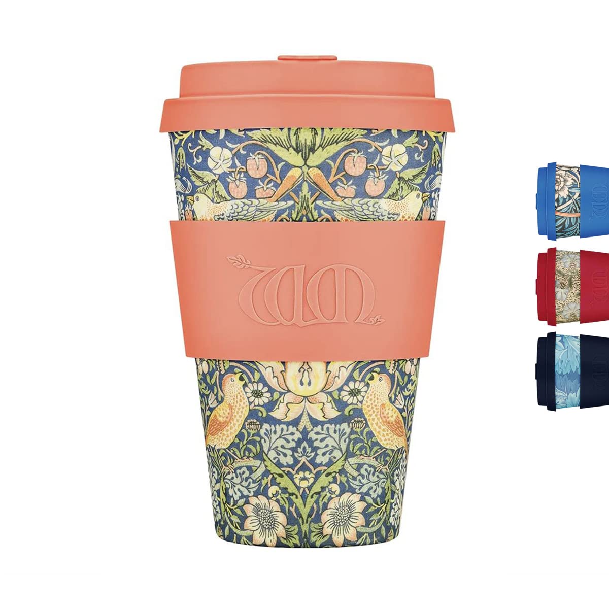 14oz 400ml William Morris Reusable Eco-Friendly 100% Plant Based Coffee Cup - Melamine Free & Biodegradable Dishwasher/Microwave Safe Travel Mug, Strawberry Thief