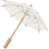 Toddmomy Lace Parasol Umbrella Cotton Fabric Lightweight Vintage Embroidered Bridal Umbrella with Wooden Handle 11 Inch Diameter for Tea Party Wedding Photo Props