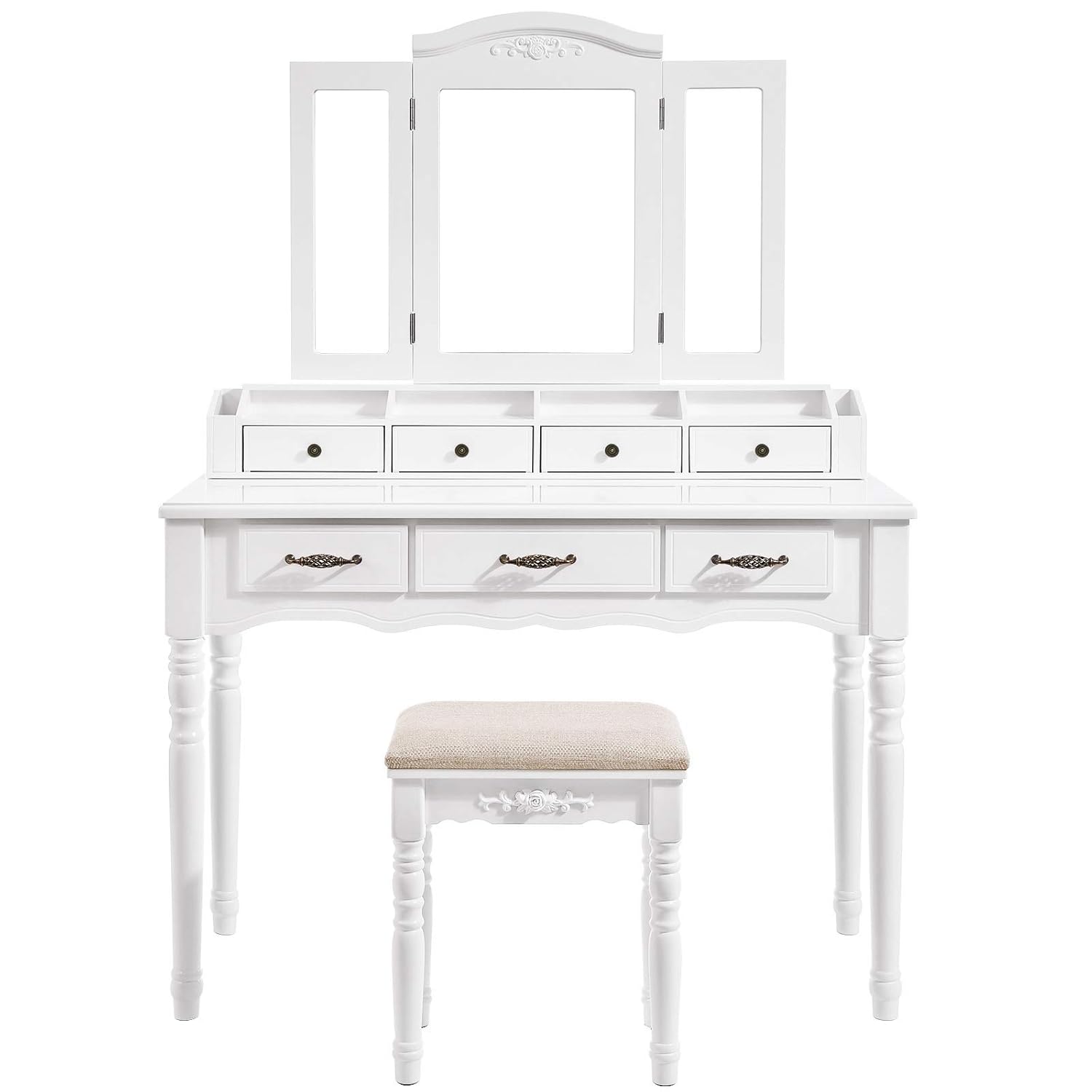Vasagle Dressing Table With 7 Drawers Makeup Table With Tri Fold