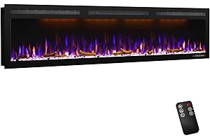 Mystflame 72 inch Electric Fireplace - Ultra Slim Frame - in Wall Recessed & Wall Mounted - Multicolor Flame - Log & Crystal Hearth - 1500/750 Watt Heater - Remote Control & Touch Screen- Timer