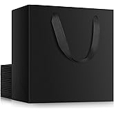 EUSOAR Large Black Gift Wrap Bags, 20pcs 12.5"x4.5"x11" Kraft Paper Black Shopping Bags with Handles Bulk,Retail Wrapping Bags for Business, Craft Grocery, Boutique, Party Favor, Wedding