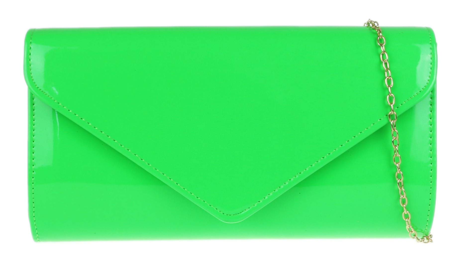 Girly Handbags Womens Plain Glossy Clutch Bag (Neon Green)