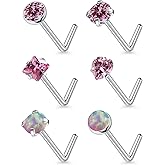 Leiainely F136 Titanium 20/18g Straight/L Shaped Diamond Nose Rings Studs Piercings Jewelry for Women Men Hypoallergenic