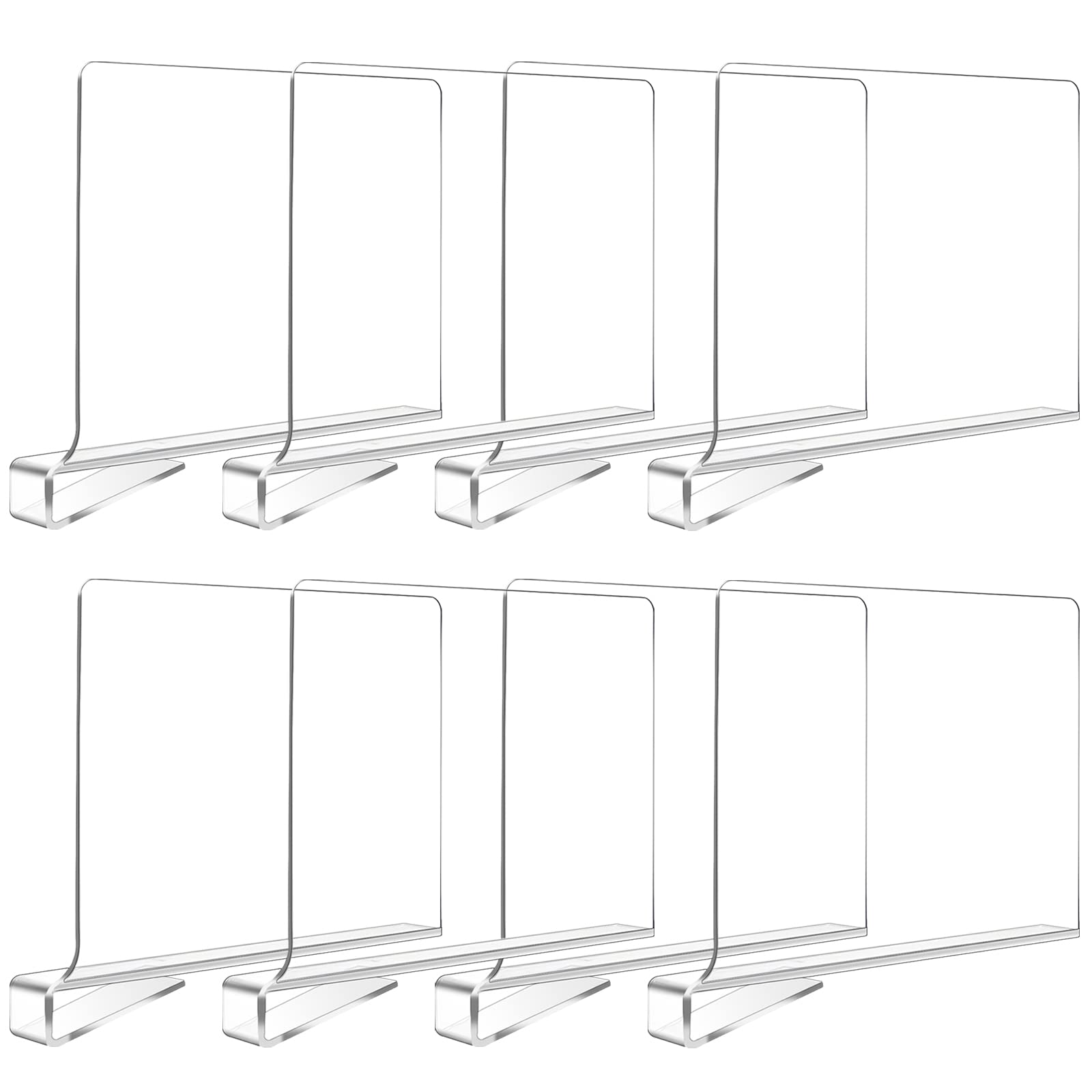 Hiziwimi 8PCS Clear Acrylic Shelf Dividers, Shelf Separator, Adjustable Clothing Organizer, Transparent Organizer for Clothing Storage, Wood Closet, Kitchen and Office Shelves (Clear-8PC)