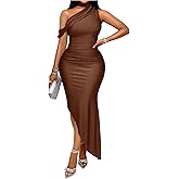 Floerns Women's Asymmetrical Neck Ruched Dress Bodycon Cocktail Party Maxi Dresses