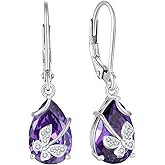 Rocayi Butterfly Drop Dangle Earrings 925 Sterling Silver Teardrop Leverback Earrings Birthstone Jewelry for Women