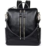 HMILY Leather Multi-Functional Backpacks Women Purse Casual Satchel Shoulder Bag Black