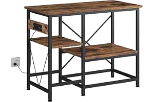 METYERRY Gallon Fish Tank Stand with Power Outlet Shelves, 30x13 Metal Aquarium Stand for Reptile Tanks, 3-Tier Storage Rack, 400LBS Heavy Duty Capacity (Rustic Brown, 40-50gallon)