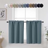 WelvetBLK Blackout Cafe Curtains 30 Inch Long for Windows Stone Blue 2 Pcs | Thermal Insulated Textured Short Kitchen Curtains Tier, Rod Pocket Half Window Treatment for Basement Bedroom, Each 30Wx30L