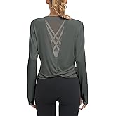 Mippo Long Sleeve Workout Tops Slightly Cropped Shirts for Women to Wear with Leggings