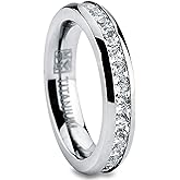 Metal Masters 3MM High Polish Princess Cut Ladies Eternity Titanium Ring Wedding Band with Cubic Zirconia CZ Size 4 To 9