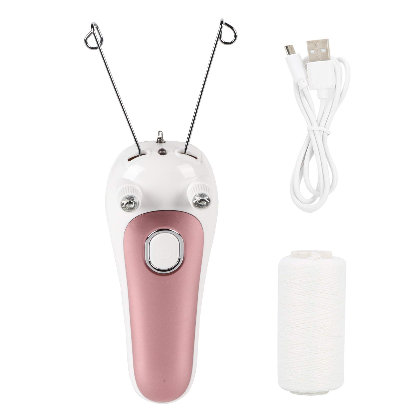 Electric Hair Removal Body Facial Threading Epilator with Cotton Thread Rechargeable Physical Threader Hair Shaver(Pink)