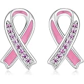 Sterling Silver Breast Cancer Awareness Stud Earrings Pink Ribbon Earrings for Women Breast Cancer Jewelry Strength Gifts for Survivors