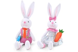 BWFY 2pcs Easter Spring Bunny Decorations Bunny Plush Handmade Rabbit Figurines for Spring Tiered Tray Mantel Decoration for Home Party Decorations and Easter Gifts