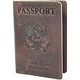 RFID Blocking Passport Holder Travel Wallet - Genuine Crazy Horse Leather for Men(Coffee)